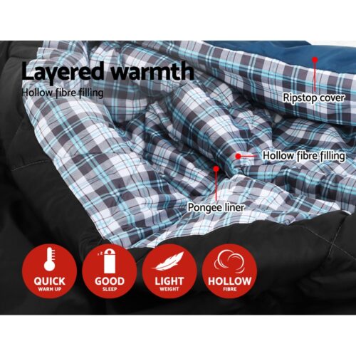 Weisshorn Sleeping Bag Double Pillow Thermal Camping Hiking Tent Blue -10°C - Image 5