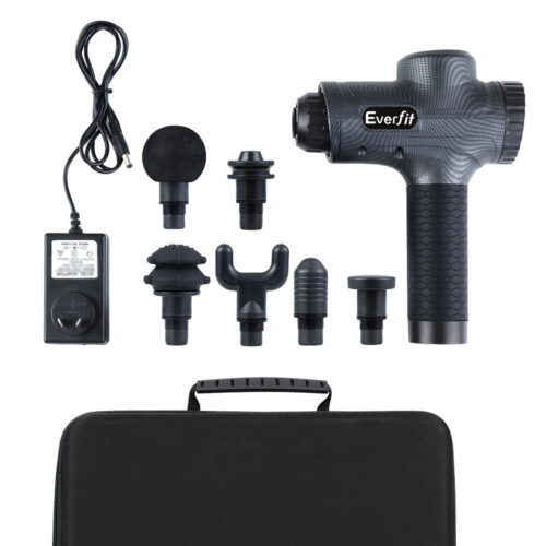 Everfit Massage Gun 30 Speed 6 Heads Vibration Muscle Massager Chargeable Grey - Image 4