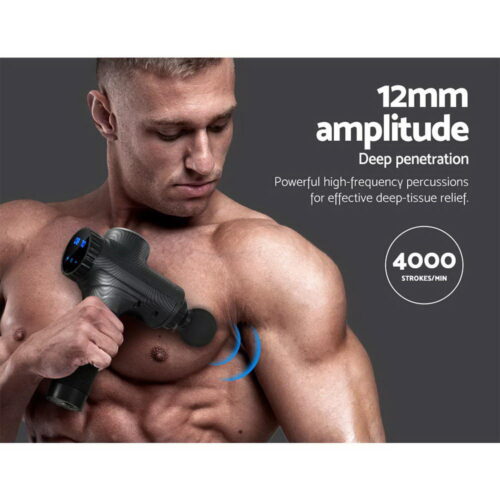 Everfit Massage Gun 30 Speed 6 Heads Vibration Muscle Massager Chargeable Grey - Image 5