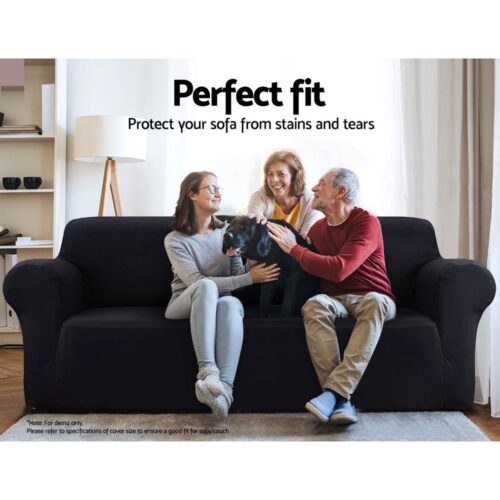 Artiss Sofa Cover Couch Covers 3 Seater Stretch Black - Image 4