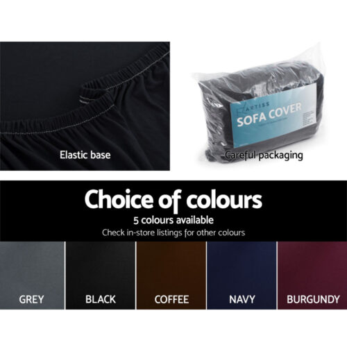 Artiss Sofa Cover Couch Covers 3 Seater Stretch Black - Image 6