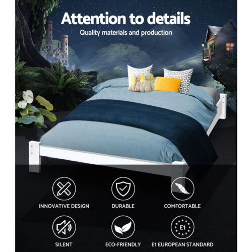Artiss Bed Frame Double Size Wooden White JADE - Image 3