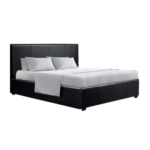 Artiss Bed Frame Queen Size Gas Lift Black NINO - Image 2