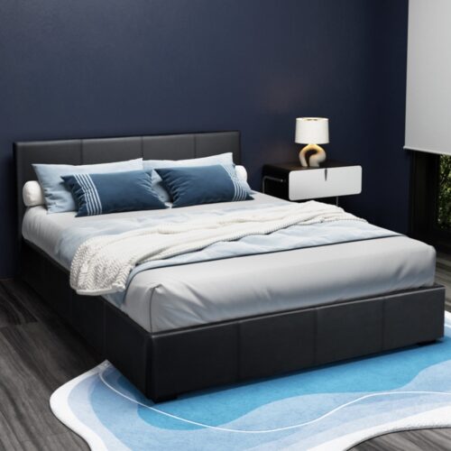Artiss Bed Frame Queen Size Gas Lift Black NINO - Image 3