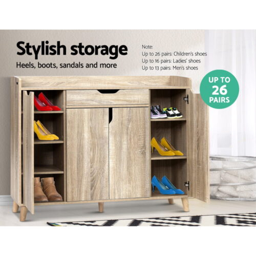 Artiss Shoe Rack Cabinet 26 Pairs Adjustable Pine Cissy - Image 6