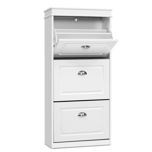 Artiss Shoe Rack Cabinet 18 Pairs 3-tier White Sena - Image 3
