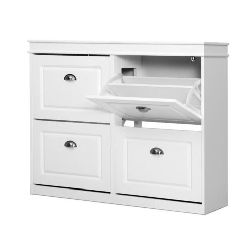 Artiss Shoe Rack Cabinet 16 Pairs 4-tier White Paul - Image 3