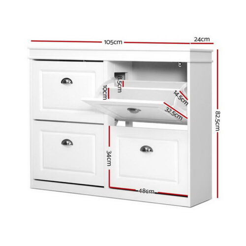 Artiss Shoe Rack Cabinet 16 Pairs 4-tier White Paul - Image 4