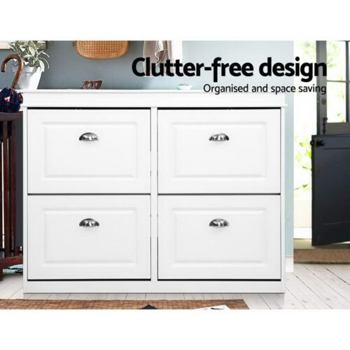 Artiss Shoe Rack Cabinet 16 Pairs 4-tier White Paul - Image 5