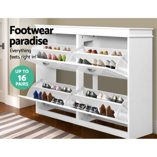 Artiss Shoe Rack Cabinet 16 Pairs 4-tier White Paul - Image 6