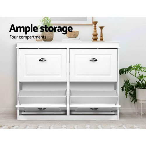Artiss Shoe Rack Cabinet 16 Pairs 4-tier White Paul - Image 7