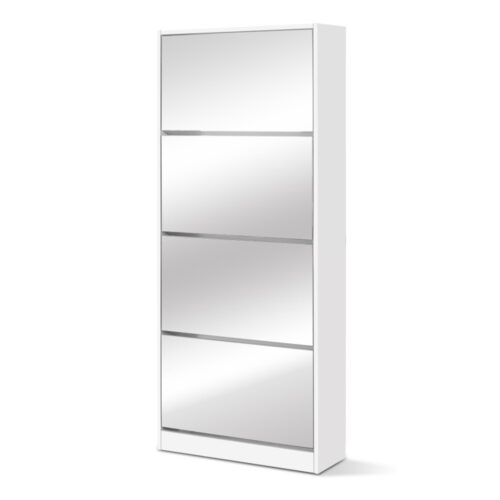 Artiss Shoe Rack Cabinet Mirror 60 Pairs White Rira - Image 3
