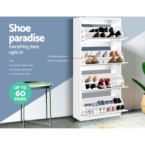 Artiss Shoe Rack Cabinet Mirror 60 Pairs White Rira - Image 5