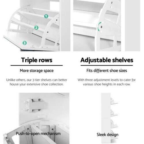 Artiss Shoe Rack Cabinet Mirror 60 Pairs White Rira - Image 8
