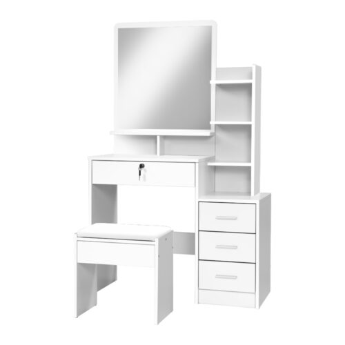 Artiss Dressing Table Stool Set 4 Drawers White - Image 3