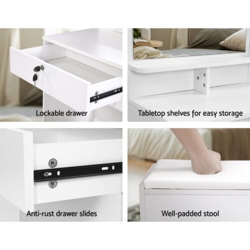 Artiss Dressing Table Stool Set 4 Drawers White - Image 7