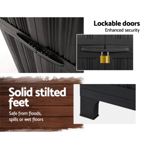 Gardeon Outdoor Storage Cabinet Box 173cm Lockable Cupboard Sheds Garage Adjustable Black - Image 8