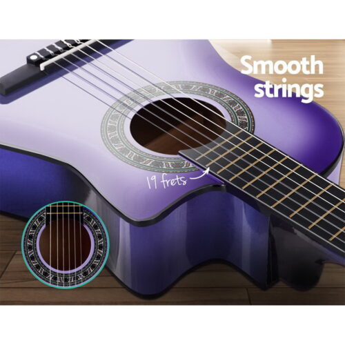 Alpha 34 Inch Classical Guitar Wooden Body Nylon String Beginner Kids Gift Purple - Image 4