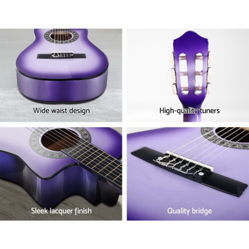 Alpha 34 Inch Classical Guitar Wooden Body Nylon String Beginner Kids Gift Purple - Image 5
