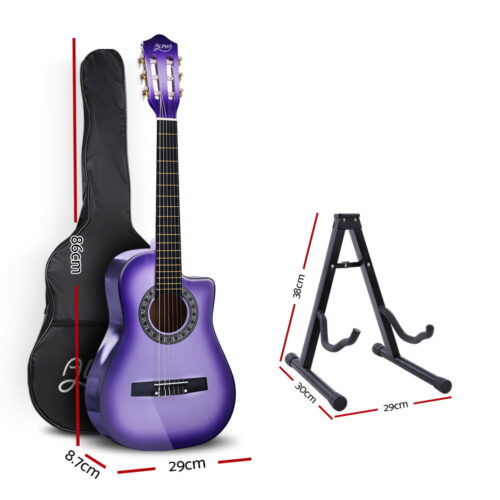 Alpha 34 Inch Classical Guitar Wooden Body Nylon String w/ Stand Beignner Purple - Image 2