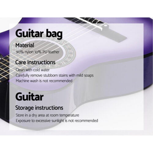 Alpha 34 Inch Classical Guitar Wooden Body Nylon String w/ Stand Beignner Purple - Image 6