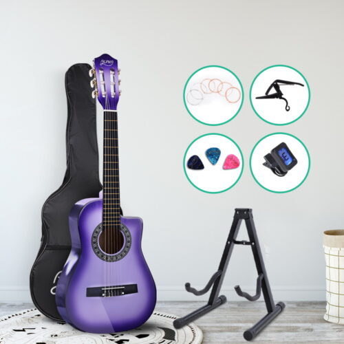 Alpha 34 Inch Classical Guitar Wooden Body Nylon String w/ Stand Beignner Purple - Image 7