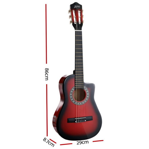 Alpha 34 Inch Classical Guitar Wooden Body Nylon String Beginner Kids Gift Red - Image 2