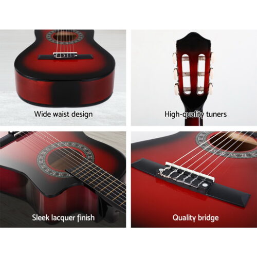 Alpha 34 Inch Classical Guitar Wooden Body Nylon String Beginner Kids Gift Red - Image 5