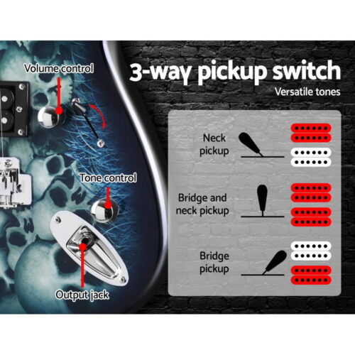 Alpha 41 Inch Electirc Guitar Humbucker Pickup Switch Full Size Skull Pattern - Image 6