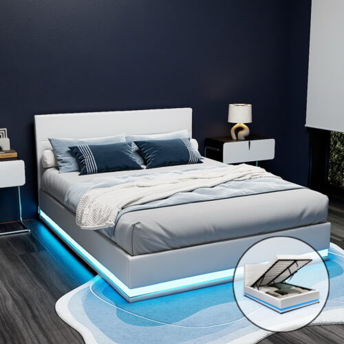 Artiss Bed Frame Double Size LED Gas Lift White LUMI - Image 7