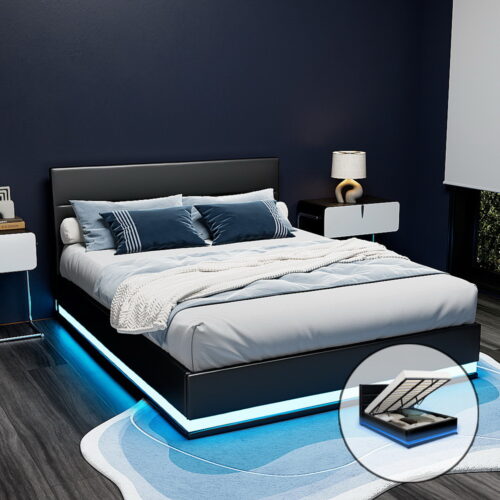 Artiss Bed Frame King Size LED Gas Lift Black LUMI - Image 8