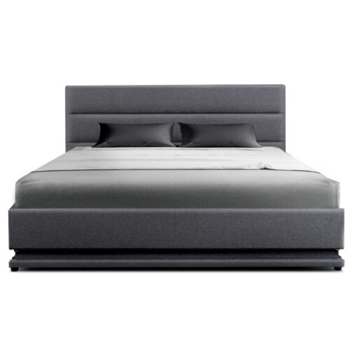 Artiss Bed Frame Queen Size LED Gas Lift Grey LUMI - Image 3