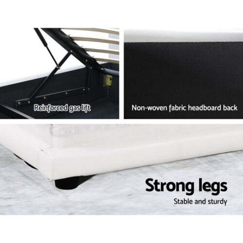 Artiss Bed Frame Queen Size LED Gas Lift White LUMI - Image 6