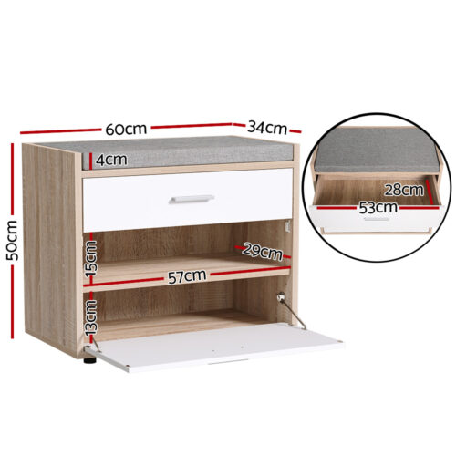 Artiss Shoe Rack Cabinet Bench 8 Pairs White Niva - Image 3