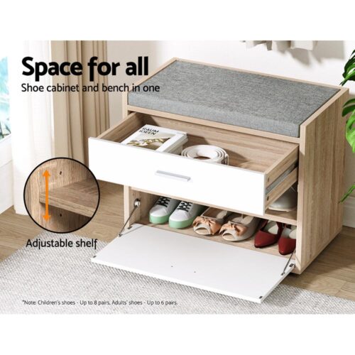Artiss Shoe Rack Cabinet Bench 8 Pairs White Niva - Image 6