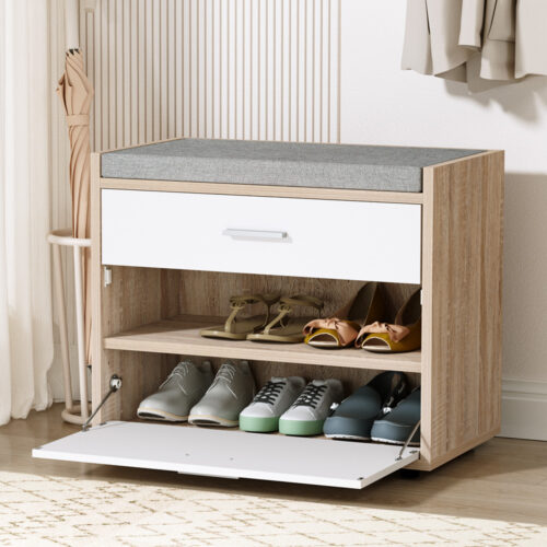 Artiss Shoe Rack Cabinet Bench 8 Pairs White Niva - Image 9