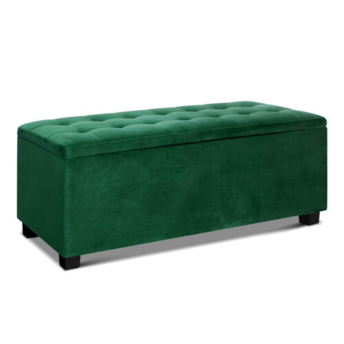 Artiss Storage Ottoman Blanket Box 98cm Velvet Green - Image 2