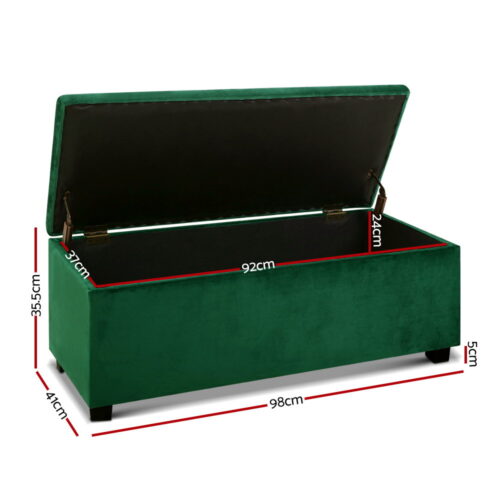 Artiss Storage Ottoman Blanket Box 98cm Velvet Green - Image 3