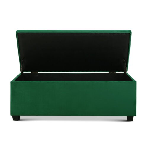 Artiss Storage Ottoman Blanket Box 98cm Velvet Green - Image 4