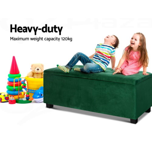 Artiss Storage Ottoman Blanket Box 98cm Velvet Green - Image 5