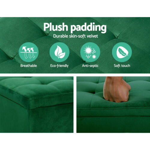 Artiss Storage Ottoman Blanket Box 98cm Velvet Green - Image 7