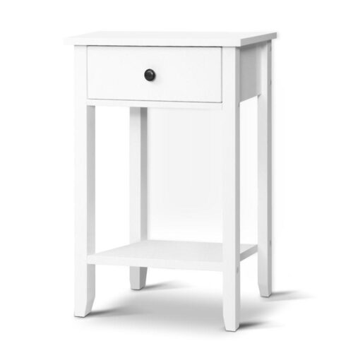 Artiss Bedside Table 1 Drawer with Shelf - BOWIE White - Image 3