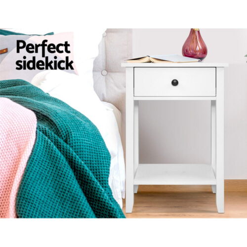 Artiss Bedside Table 1 Drawer with Shelf - BOWIE White - Image 5