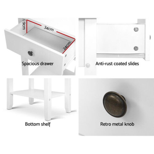 Artiss Bedside Table 1 Drawer with Shelf - BOWIE White - Image 6