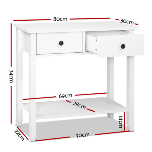 Artiss Console Table 2 Drawers 80CM White Chole - Image 4