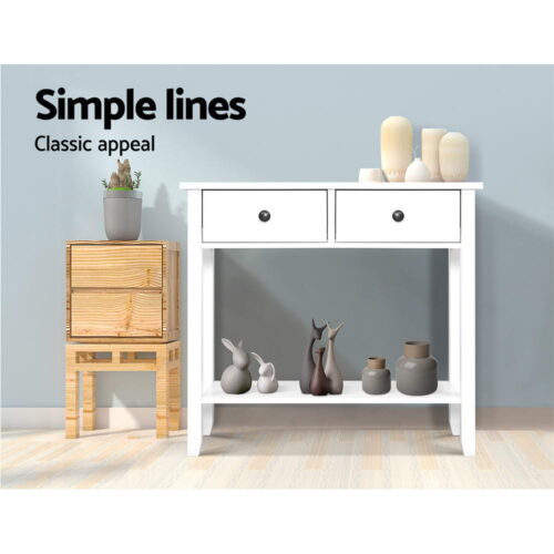 Artiss Console Table 2 Drawers 80CM White Chole - Image 5