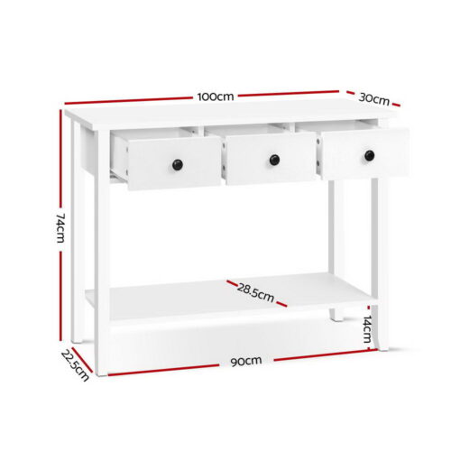 Artiss Console Table 3 Drawers 100CM White Chole - Image 4