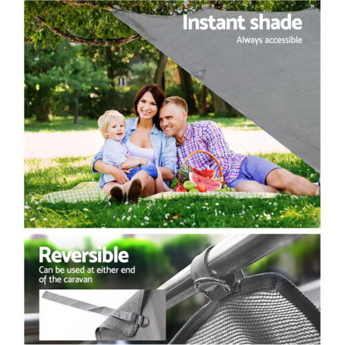 Caravan Privacy Screen Roll Out Awning 1.95 x 2.2M Sun Shade End Wall Side Grey - Image 6