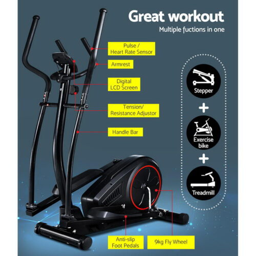 Everfit Exercise Bike Elliptical Cross Trainer Home Gym Fitness Machine LCD - Image 4