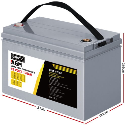 Giantz AGM Deep Cycle Battery 12V 120Ah Box Portable Solar Caravan Camping - Image 3